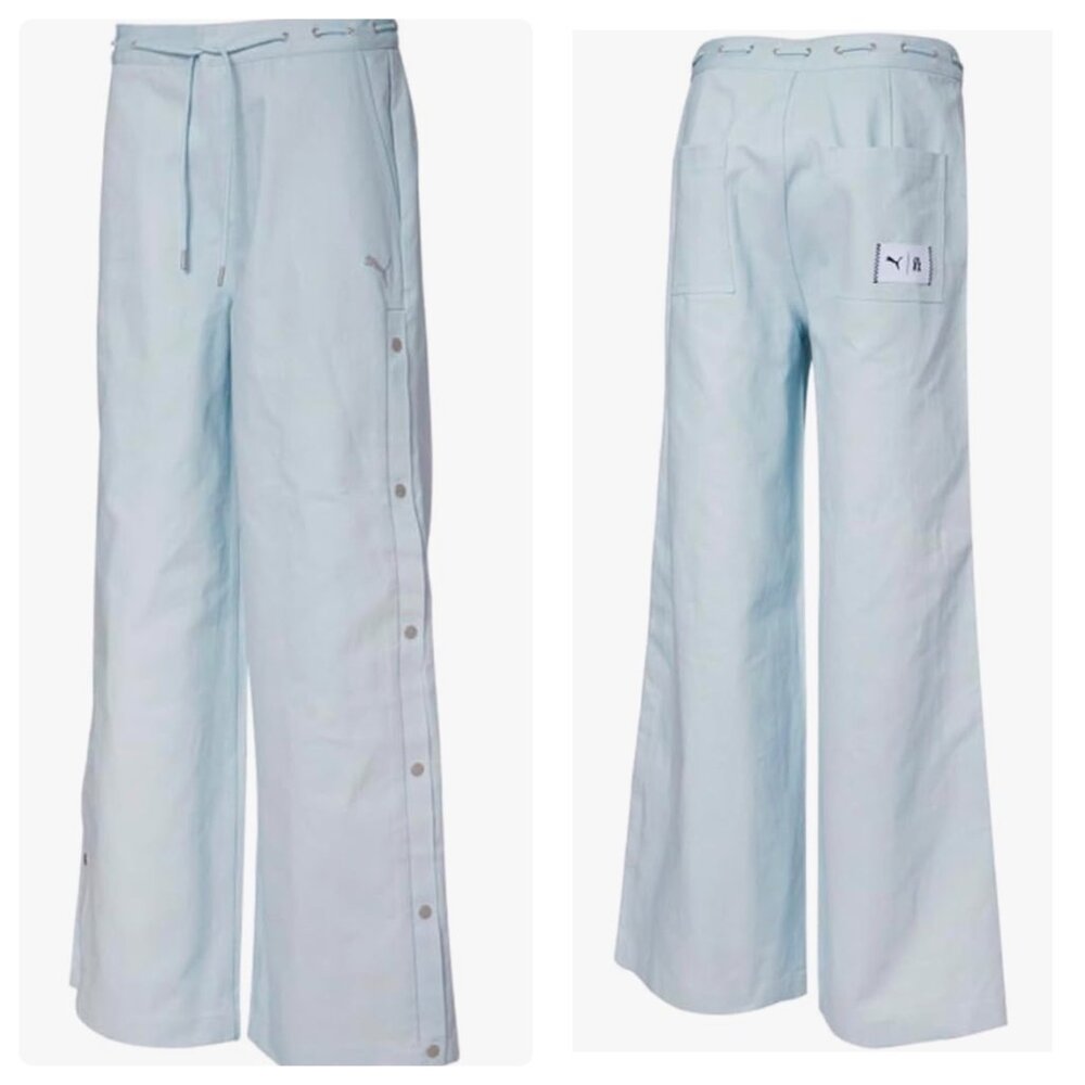 Puma X Liu Wen Track Wide Leg Pants Womens Small Blue High Rise Flare Y2K Jeans